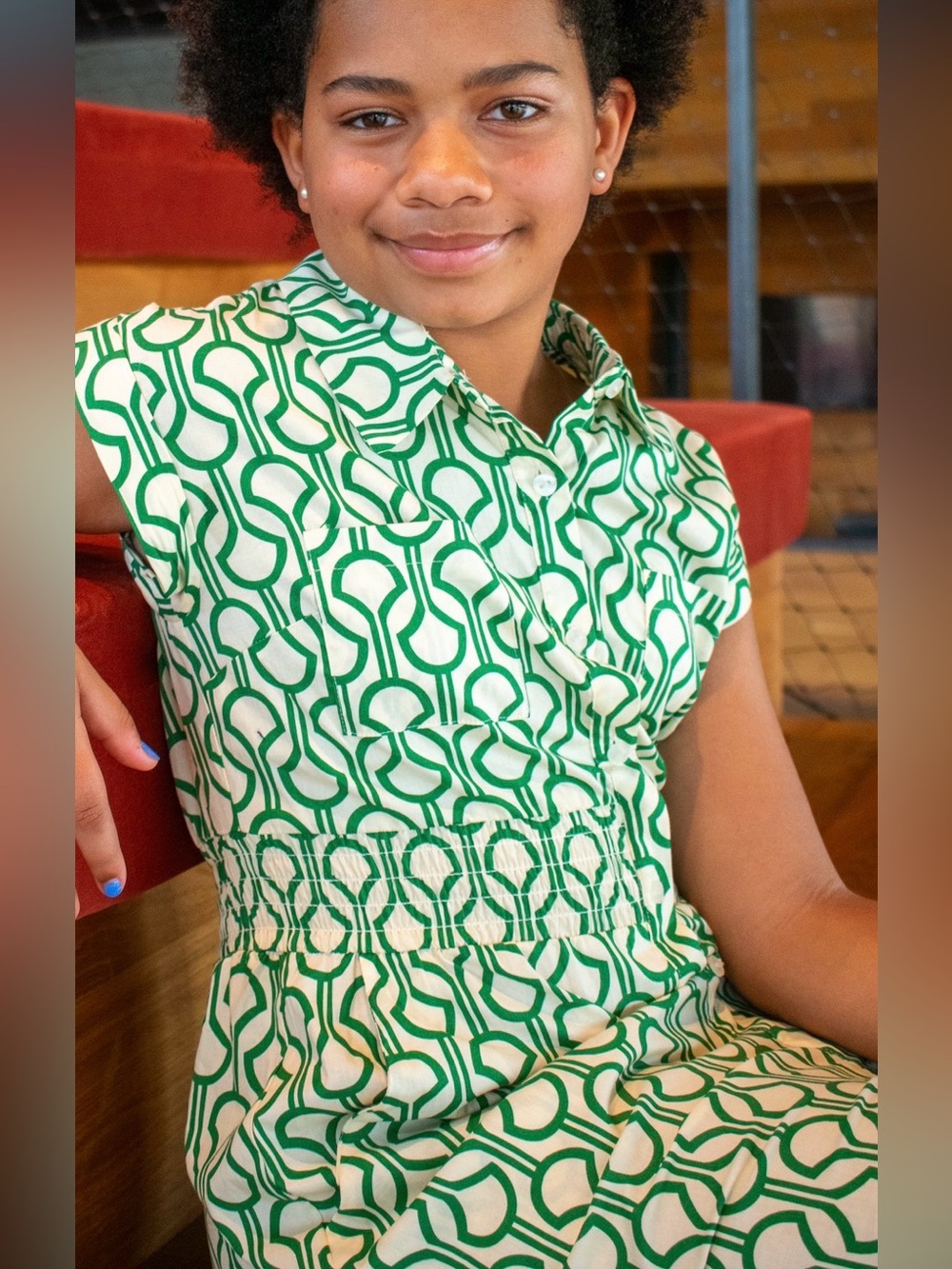 Monteau Green Geometric Midi Shirt Dress